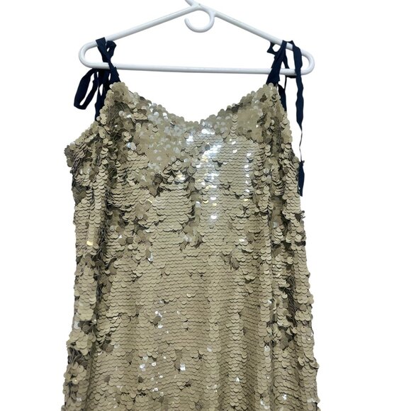 J.Crew Collection Desert Canyon Sequins Midi Dress 12 Gold Tie Shoulders Party - Picture 7 of 15